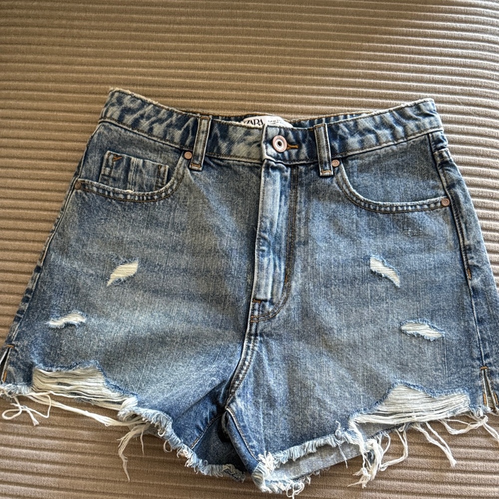 Zara Distressed Blue Jean Shorts